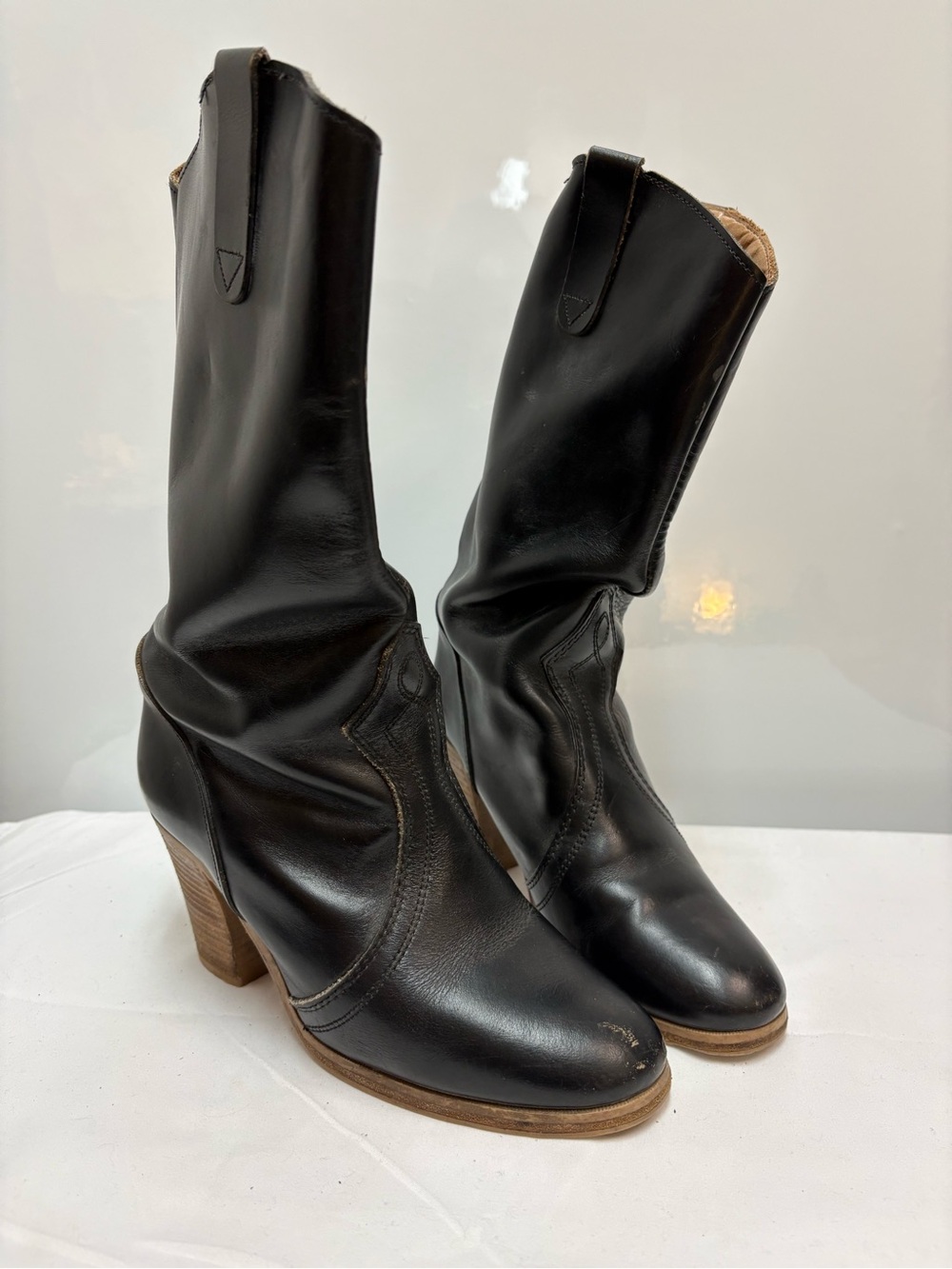 Vintage 1970s/1980s Hanna Leather Slouchy Heeled Boots Size 4 fits US 6.5-7